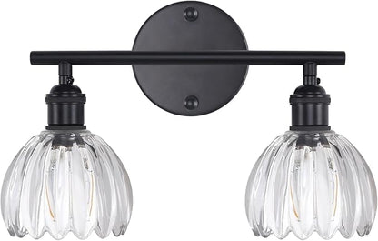 Shenmoyl Bathroom Light Fixtures, 2-Light Black Vanity Wall Light Over Mirror with Clear Tulip Glass Shade for Bedroom Living Room (Bulb Not Included)