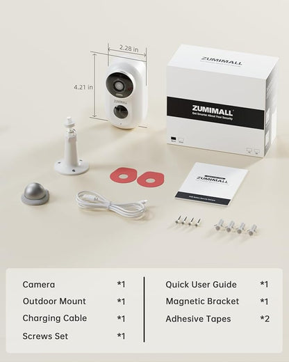ZUMIMALL Security Cameras Wireless Outdoor with Magnetic Mount, 2K Outdoor Camera Wireless, 2.4G WiFi Battery Cameras for Home Security Indoor,3MP Color Night Vision/130° View/2-Way Talk/SD/Alexa