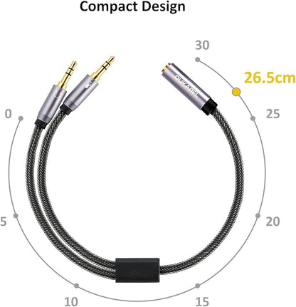 DUKABEL Gold-Plated & Strong Braided Y Splitter Audio Cable - Separate Microphone & Headphone Port Gaming Headset Earphone Adapter - TopSeries (12inch / 30cm)