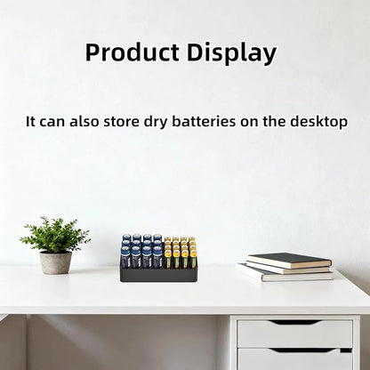 RUDDLIN Battery Storage Organizer Battery Storage Box Black Fits 16 AAA & 12 AA Batteries Divided Battery Holder Fits Wall,Cabinets,Drawers (Case Not Includes Batteries)