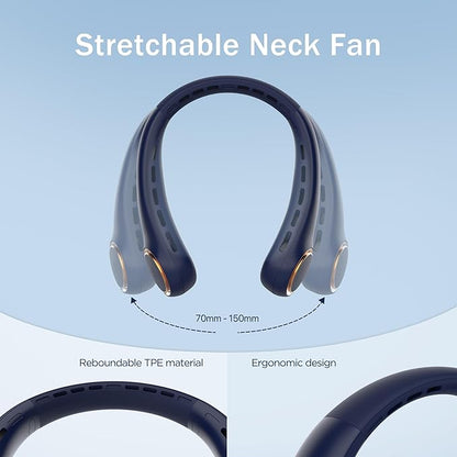 GULAKI Portable Neck Fan, Personal Fan with 4000mAh Battery, Rechargeable Neck Fan with 3 Speeds and 64 Cool Lights, Birthday Gifts for Men Women Mom Dad, Hands Free Cooling fan for Summer(Navy Blue)
