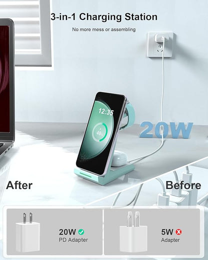 Wireless Charger for Samsung Charging Station - NANAMI 3 in 1 Android Phone Trio Multiple Devices Charger for Samsung S25 S24 S23 Ultra/Galaxy S22 /S21/Z Flip 5/Fold 5/Buds, Galaxy Watch 6/5 Pro/4