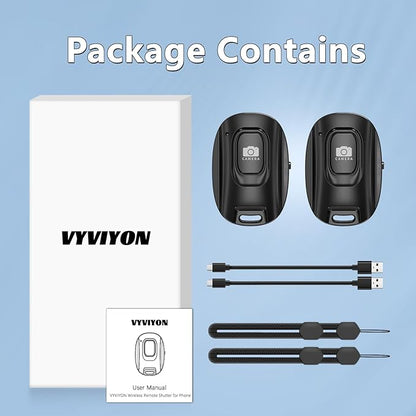 VYVIYON Bluetooth Camera Remote Shutter for iPhone and Android Smartphones, Rechargeable Wireless Phone Remote Control,Selfie Button for Photos and Videos, Charging Cable Included (2 Pack)