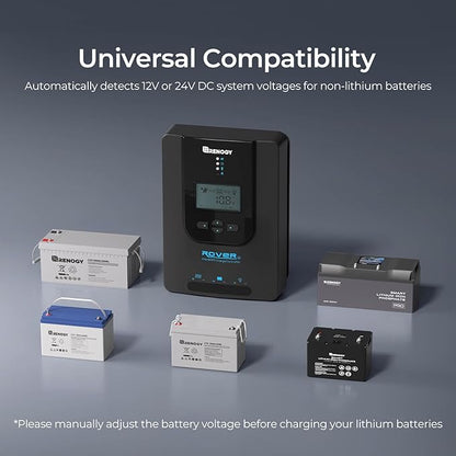 Renogy Solar Charge Controller (Bluetooth) -Rover 30A 12V24V Auto DC Input MPPT Charge Controllers for Solar Panels Adjustable LCD for Gel Sealed Flooded Lithium Batteries