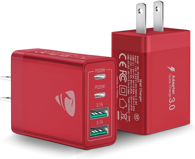USB C Charger Block 2-Pack, Aiminu 40W 4-Port Fast USB C Charger Cube PD Power Delivery Fast Type C Charging Block Plug Adapter for iPhone 16/15/14/13/12/11/Pro Max, XS/XR/X, iPad, Android Phones