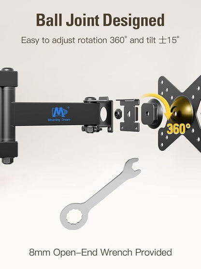 Mounting Dream UL Listed Full Motion Monitor Wall Mount TV Bracket for 10-26 Inch LED, LCD Flat Screen TVs and Monitors, TV Mount with Swivel Articulating Arm, Up to VESA 100x100mm and 33LBS MD2463
