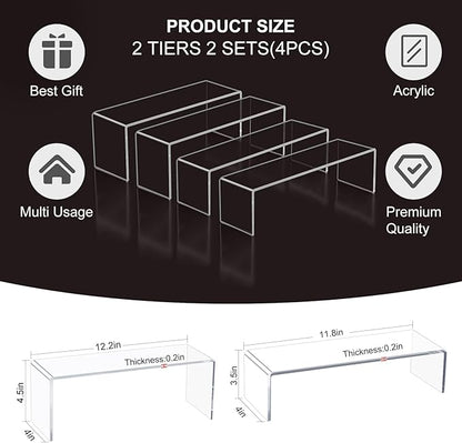 Blaithom Acrylic Display Riser Stand,4Pcs 12'' Length Tier Display Stands, Thickened to 0.2''(5mm) Acrylic Shelf Risers for Perfume Display,Risers for Buffet Table,Cupcake Stand,Pop Figurines,Tumbler,Food