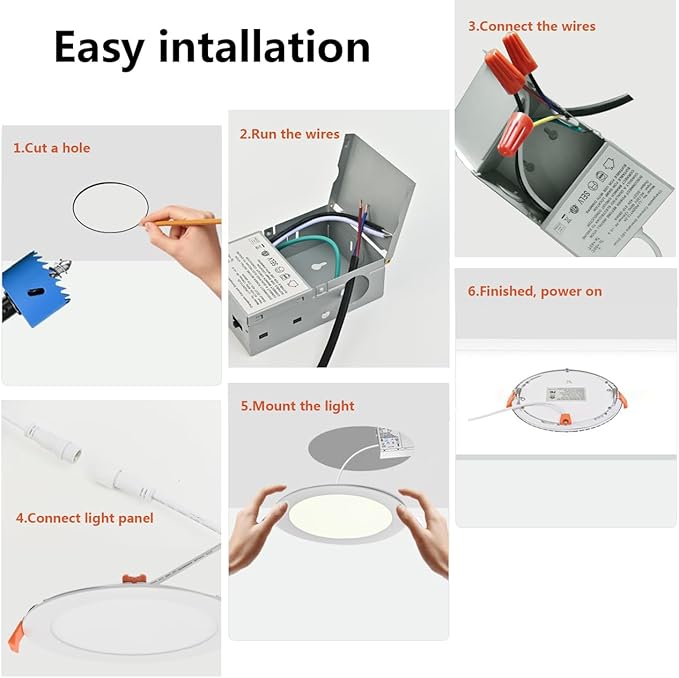 MKUJOO 12 Pack 4 Inch Ultra-Thin 5CCT LED Recessed Ceiling Light with Junction Box,panel light,9.5W,2700K/3000K/3500K/4000K/5000K Selectable Dimmable recessed lighting ETL&FCC&CE Energy Star Certified