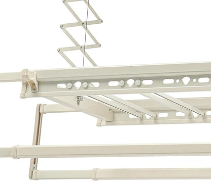 banborba Electric Retractable Airing Rack, Ceiling Mounted Clothes Drying Rack, Retractable Clothesline, Vertical Laundry Drying Rod with LED Light & Remote, 110V 24W, Off-White Color