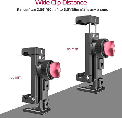 Metal Phone Tripod Mount 3 Cold Shoes & Arca Port, 360° Smartphone Tripod Adapter for iPhone 17 16 15 Cell Phone Stand Holder for Desktop Video Live Streaming Vlogging Rig