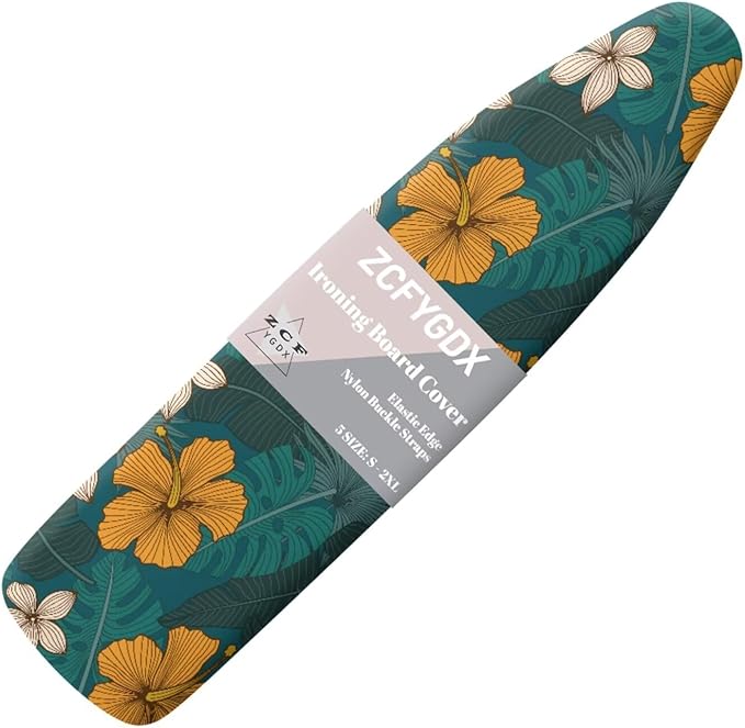 ZCFYGDX Hawaiian Flower Leaf Print Ironing Board Cover Small, Elastic Edges Nylon Buckle Straps Fasteners,S-Size (14 x 45 in) Resist Scorching & Staining Breathable Wear-Resistant Easy Install
