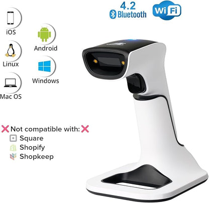 ScanAvenger Wireless Portable 1D&2D with Stand Bluetooth Barcode Scanner: 3-in-1 Handheld Scanner, Rechargeable Battery for Inventory - USB Bar Code/QR Reader (1D&2D with Next Gen Stand)