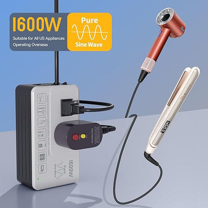 HYTED 1600W 220V to 110V Voltage Converter, Power Any American Appliances in 220-250V, Plug & Play, No Limitations, Universal Power Plug Adapter Voltage Converter US to Europe International Travel