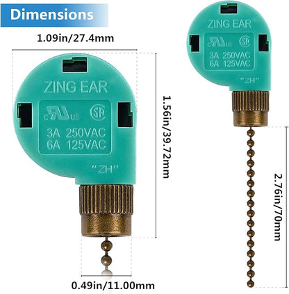 2 Pack Ceiling Fan Switch 3 Speed 4 Wire Zing Ear ZE-268S6, Ceiling Fan Pull Chain 4 Wire Fan Lamps Switch Compatible with Hunter Ceiling Fan (Bronze Pull Chain)