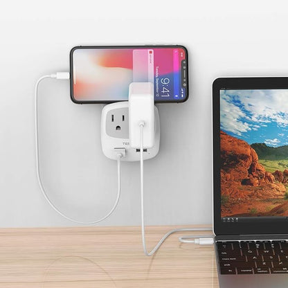 TESSAN Germany France Power Adapter, Type E F Plug Adaptor with 2 USB Ports 2 AC Outlets, US to European Europe German French Spain Greece Iceland Norway Russia Korea Poland