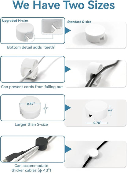 Maveek Magnetic Cable Clips White, Cord Organizer Magnet Silicone Cord Management Charging Cable Holder for Metal Desk, File Cabinet, Home and Office, with Extra Adhesive Plates (5 Piece, Large Size)
