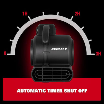 ECOMAX Air Mover, 950 CFM, Floor Fan, Carpet Dryer, Blower Fan, 3-Speed Mode, 3 Blowing Angles, Daisy Chain, Timing Function, for Water Damage Restoration, Flooding, Plumbing, Gym and Home, EMAM1090A