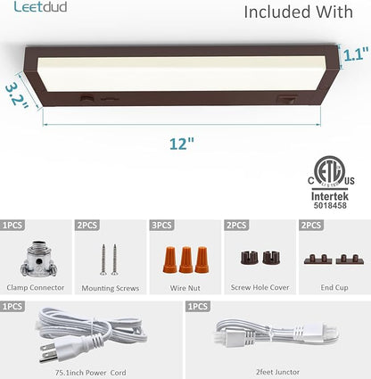 Leetdud Under Cabinet Lighting Plug in or Hardwired Built-in Dimmer, 12 Inch 6W, 5CCT 2700/3000/3500/4000/5000K, Linkable Counter Lights for Kitchen, ETL Dimmable LED Light Fixture, Bronze