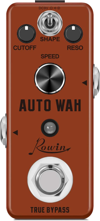 Rowin Auto Wah Guitar Effect Pedal Single Effect Mini Digital Pedal for Electric Guitar and Bass with True Bypass Switch Zinc Alloy Body LEF-3804