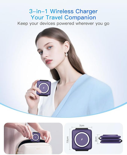 Iseyyox Charging Station for Mag Safe Apple - 3 in 1 Magnetic Foldable Wireless Charger Pad - Travel Charging Mat for iPhone 16 15 14 13 12 Pro Max Plus Watch & Airpods