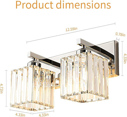 FDPBY Modern Bathroom Vanity Light 2-Lights Chrome Crystal Bathroom Wall Light Vanity Light Fixtures，12.59-inch Modern Minimalist Design