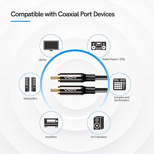 VIOY Coaxial Digital Audio Cable (100 FT), Subwoofer Cable RCA Male to Male HiFi 5.1 SPDIF Stereo Coaxial Audio Cable for Home Theater, HDTV, Amplifier Speaker Soundbar