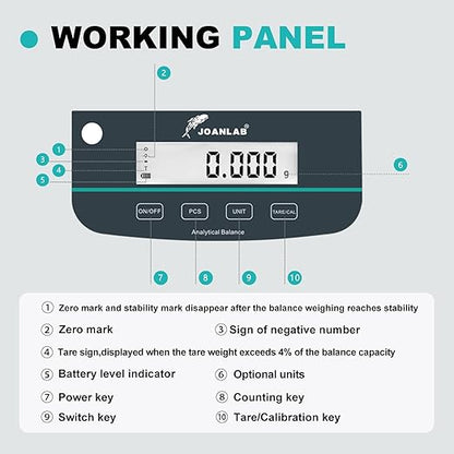 JOANLAB Analytical Balance 200g x 1mg Scale High Precision 0.001g Accuracy Digital Lab Scale for Laboratory Pharmacy Jewelry w/Front & Rear Display