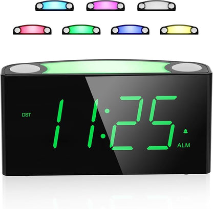 Digital Alarm Clock for Bedroom - 7 Color Night Light, USB and Type-C Charger,7.5" Large Number Screen & Dimmer,12/24H,Battery Backup,Easy Loud Electric Alarm Clock for Heavy Sleeper,Boy&Girl Kid Teen
