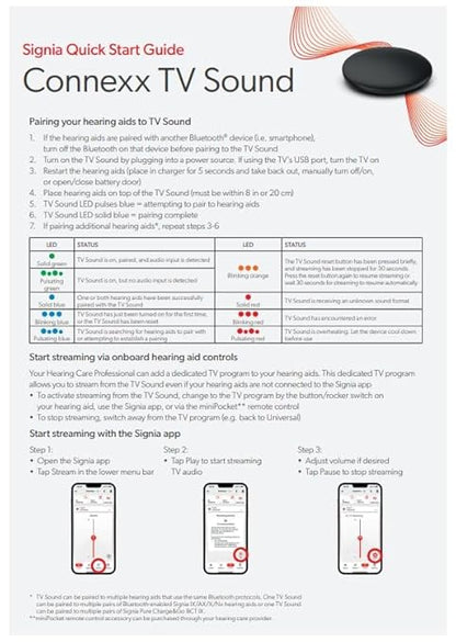 Signia TV Sound Bluetooth Transmitter – Direct Streaming for Hearing Aids | Compatible with Rexton, Miracle-Ear, Signia & Connexx Devices