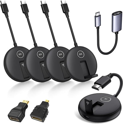 YUYUNLOMN Wireless HDMI Four Receivers and Transmitter,165FT/50M,Splitter Plug and Play,Wirelessly Simultaneous Expansion to Multi-TVs,1080P Full HD for Streaming from Laptop,Camera,PC to TV/Projector