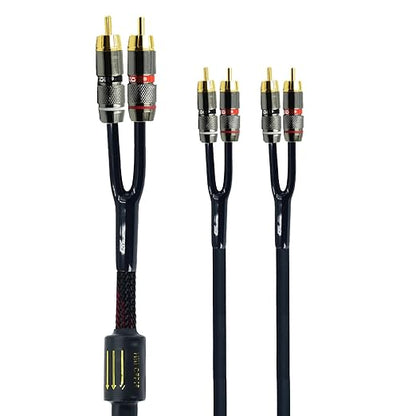 Arklove 1.5ft Shielded RCA Plug Splitter Stereo Video Audio Cable 2 Male to 4 Male Dual Speaker Y Adapter Connector Extension Cord 24k Gold Plated 1 Input 2 Output