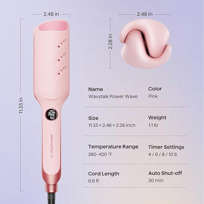 Wavytalk Power Wave Hair Crimper, Curling Iron Hair Crimper Waver, Ventilation Design for Less Damage, Ionic Reduces Frizz, Effortless-Curler, Dual Voltage Crimping Iron, Pink