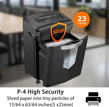 Bonsaii Heavy Duty 18-Sheet Office Shredder – 60-min Continuous Run, Cross-Cut P-4 Security, 6-gal bin with Window, 4-Wheel Design, Shreds Paper, Credit Cards & Staples – Black.