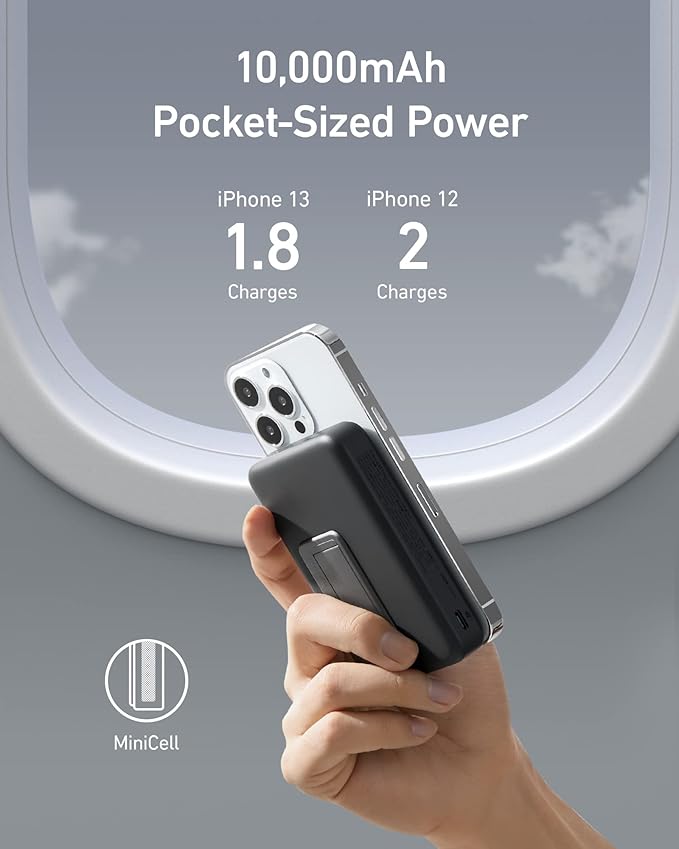 Anker 633 Magnetic Battery, 10,000mAh Foldable Wireless Portable Charger, 20W USB-C Power Delivery Power Bank with Stand, Magsafe-Compatible for iPhone 16/15/14/13/12 Series