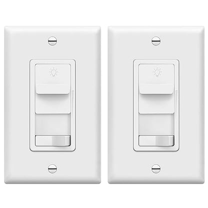 TOPGREENER Paddle Dimmer Switch for 200W Dimmable LED/CFL Lights, 3-Way/Single Pole with LED Slide Dimmer, Neutral Wire Not Required, Wall Plate Included, TGSDS3-W, White, 2 Pack