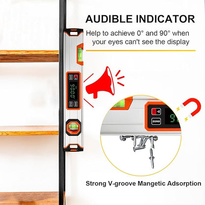 eOUTIL 15.7-Inch Digital Torpedo Level & Angle Finder – IP54 Waterproof Inclinometer with Backlit LCD, V-Groove Magnetic Base, 0.1° Accuracy – for Construction, Woodworking, Metalworking（Orange)
