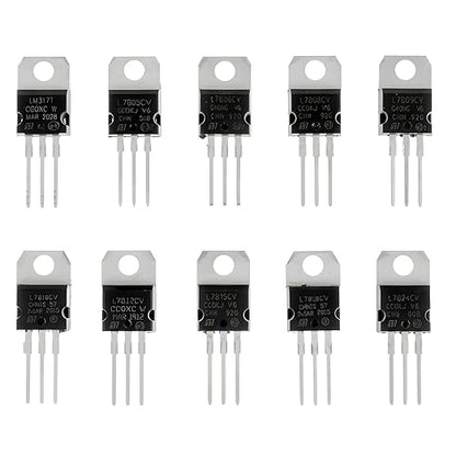 Minidodoca 11 Values 39 Pcs L317 L7805 L7806 L7808 L7809 L7810 L7812 L7815 L7818 L7824 TO-220 Package High Current Positive Voltage Regulator Assortment Kit+TO-220 Heatsink