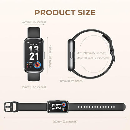 TIFOZEN Health Fitness Tracker Smart Watch with 24/7 Heart Rate, Blood Oxygen, Sleep Tracker, Pedometer, 3 Colorful Bands & 3ATM Waterproof Activity Tracker with Step Calorie Counter, Space Black