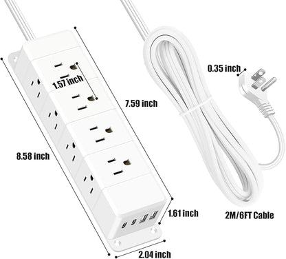 40W Fast Charging Under Desk Power Strip,12 Outlet Mountable Power Strip with 4 USB,1200J Surge Protection,10FT Flat Extension Cord