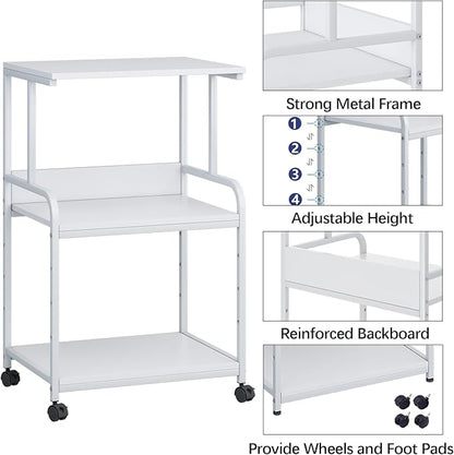 Arbuxzuy Printer Stand with Storage Shelf,3 Tier Printer Cart with Wheels,Mobile Printer Table for Home Office,Stands for Printer Heat Press Scanner Fax,Industrial Style (White)