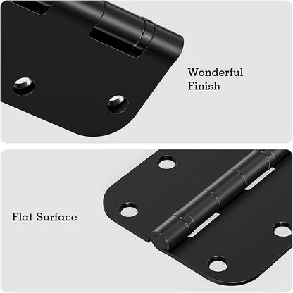 24 Pack Ball Bearing Door Hinges Matte Black 3.5 Inch 5/8"Radius Rounded Squeak Free Interior 3-1/2"Flat Iron Bifold Standard Office Bedroom Indoor for Doors 3 ½" Hardware Home House Decor Essentials