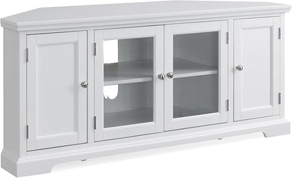 Leick Home Mateo Corner TV Stand, for 65 in. TV, 2 Glass Doors and 2 Soild Doors, White, 85386