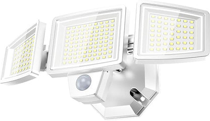 PURICH LED Security Lights Motion Sensor Outdoor Lights, 5000K Daylight, IP65 Waterproof, Dusk to Dawn, 3-Head Motion Detected Flood Light for Garage, Yard, Porch, White