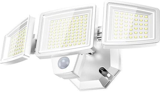 PURICH LED Security Lights Motion Sensor Outdoor Lights, 5000K Daylight, IP65 Waterproof, Dusk to Dawn, 3-Head Motion Detected Flood Light for Garage, Yard, Porch, White