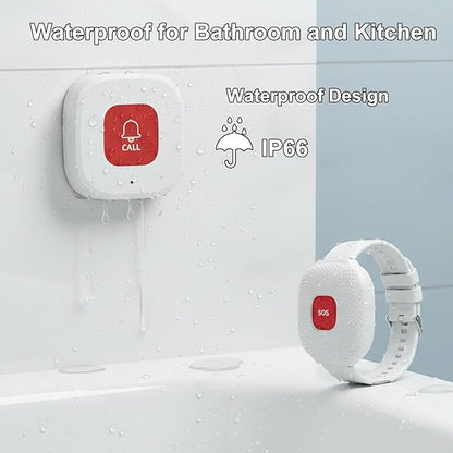 PerfeSafe Life Alert Systems for Seniors No Monthly Fee, Wi-Fi APP Control Wireless Caregiver Pager for Elderly at Home, Medical Alert Systems for Patients with 1 Receiver 2 Call Button 2 Watch Button