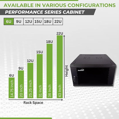 NavePoint 6U Server Cabinet Wall Mount Rack Enclosure Includes 2 Fans, Locking Glass Door, Removable Side Panels – 6U Network Cabinet 23.6” Deep, 19 Inch Server Rack for IT and A/V Equipment