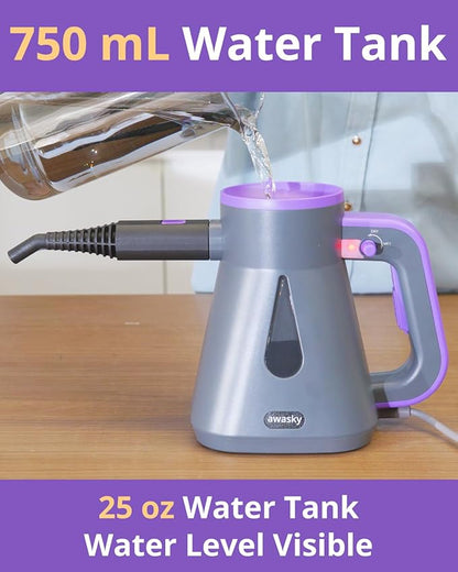 awasky Steam Cleaner: 10s Fast Heating-Lockable Steam Trigger-Large Tank-Refill Anytime-No Cooling-14 PCS Kit-Hand Held HandHeld Multi Portable Steamer for Home Kitchen Grout Tile Shower Cleaning Grey