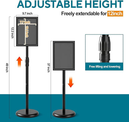 USCNC Sign Holder Stand 8.5x11 inch - Adjustable Floor Standing Sign Holder -Snap open frame,360° Rotation for Malls,Schools,Restaurants (Black 2 Pack)