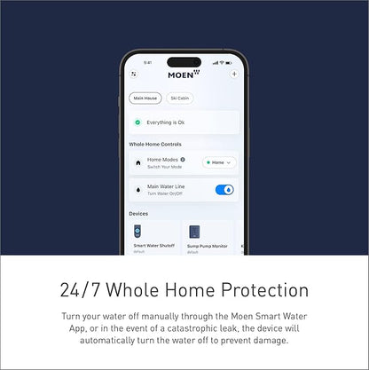 Moen Flo Smart Water Monitor and Automatic Shutoff Sensor, Wi-Fi Connected Water Leak Detector for 1-Inch Diameter Pipe, 900-006