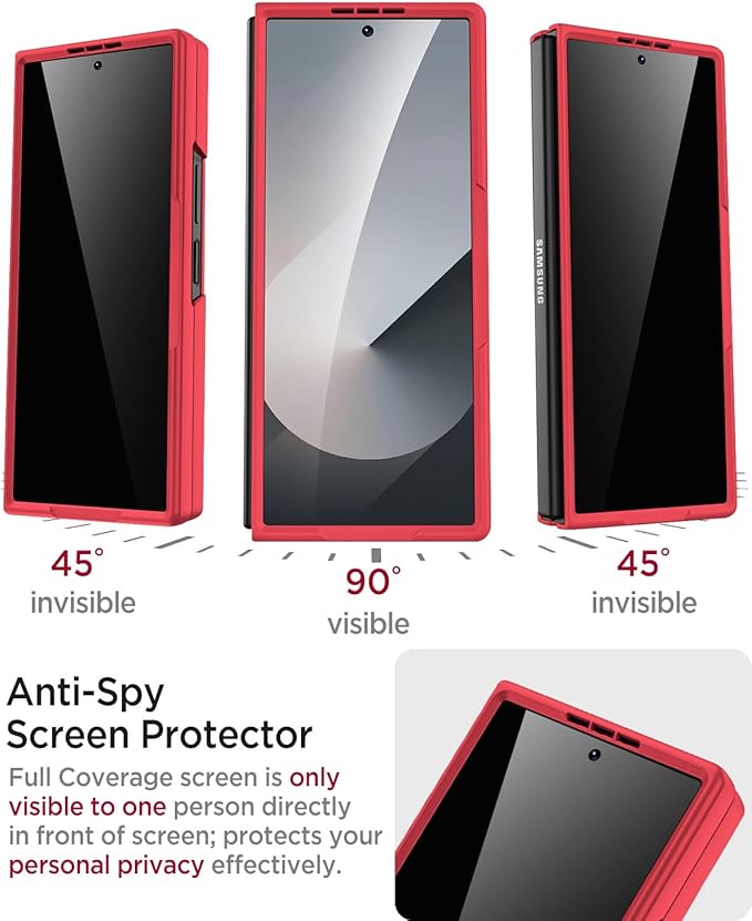 Miimall for Samsung Galaxy Z Fold 6 Case with S Pen Holder Slot [Military Grade Drop] [Built-in Privacy Screen & Invisible Kickstand] Slim Thin Protective Phone Case for Galaxy Z Fold 6 5G Cover Red